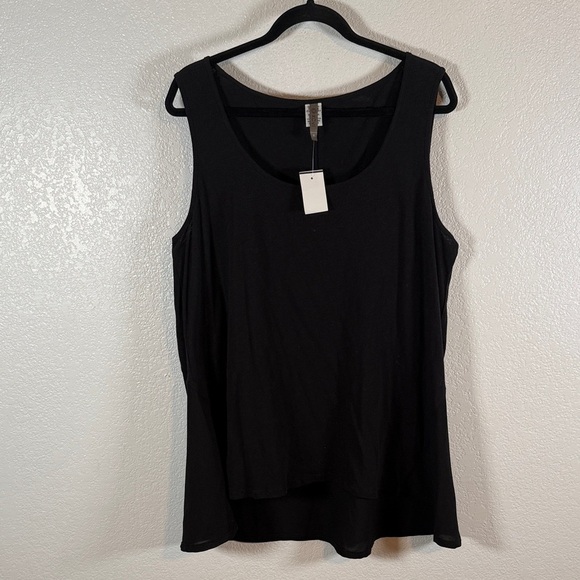 XCVI Black Sheer Back Long Line Flowy Tank Size 1X NWT Lagenlook - Picture 1 of 7